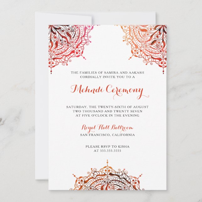 Invitation Cérémonie de la Mehndi Rouge de Bourgogne Invitati (Devant)