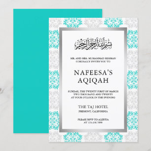 Invitation Cérémonie de l'Aqiqah islamique Turquoise Florale 