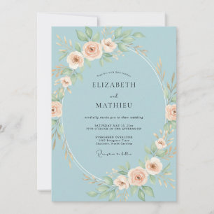 Invitation Cérémonie de mariage ovale florale bleu ciel