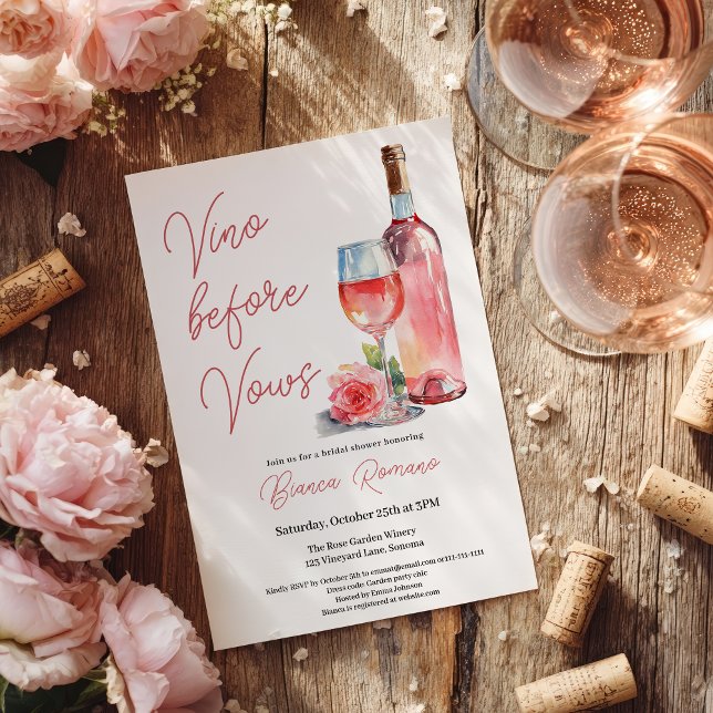 Invitation Cérémonie de mariage Vino Before Vows avec du vin  (Modern Rosé Wine Vino Before Vows Bridal Shower Invitation)