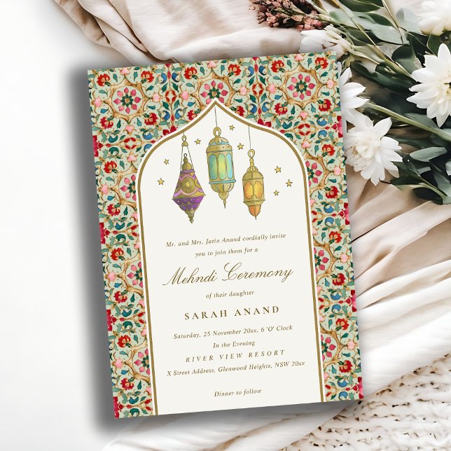 Invitation Cérémonie de Mehndi avec des Tealights Florales Cl (Créateur téléchargé)