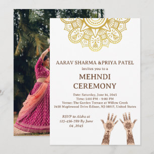 Invitation Cérémonie de Mehndi de mariage indien Mandala doré