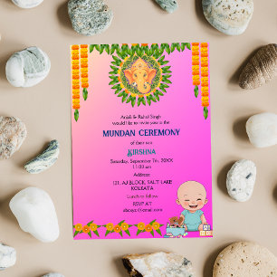 Invitation Cérémonie de Mundan Logo Ganesha Minimal Floral