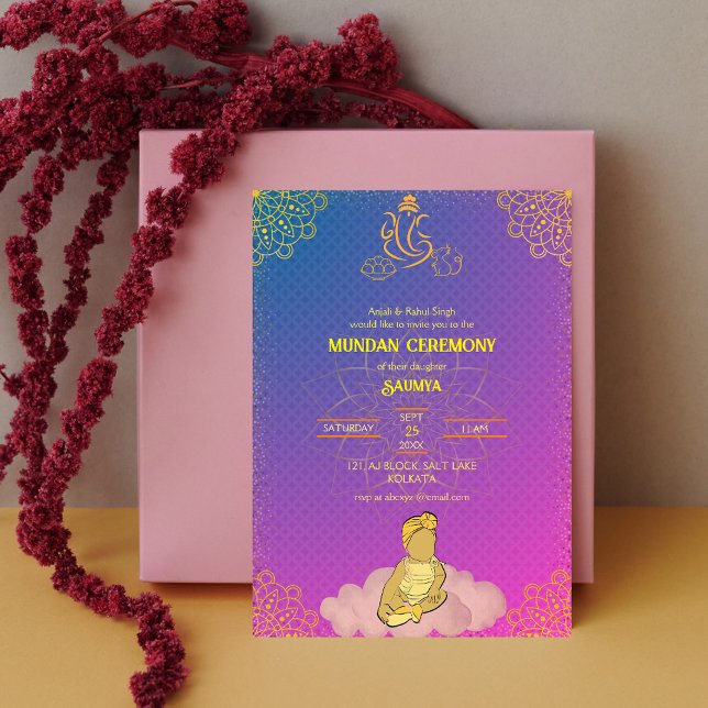 Invitation Cérémonie de Mundan logo Ganesha Royal Golden & Pi (Créateur téléchargé)