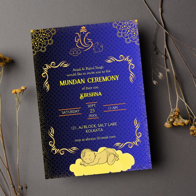 Invitation Cérémonie de Mundan logo Ganesha Royal Golden & Tu (Créateur téléchargé)