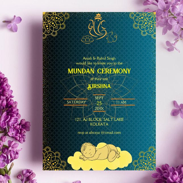Invitation Cérémonie de Mundan logo Ganesha Royal Golden & Tu (Créateur téléchargé)