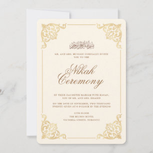 Invitation Cérémonie de Nikah Crème Or Baroque Vintage Élégan