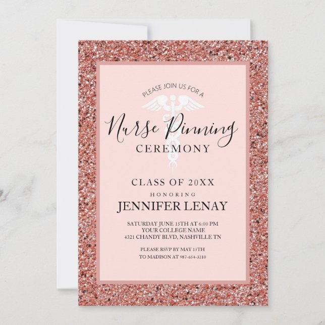 Invitation Cérémonie de Pinning Rose Gold Parties scintillant (Devant)