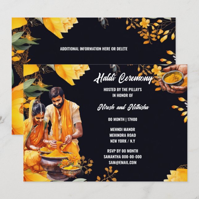 Invitation Cérémonie de purification indienne haldi florale t (Devant / Derrière)
