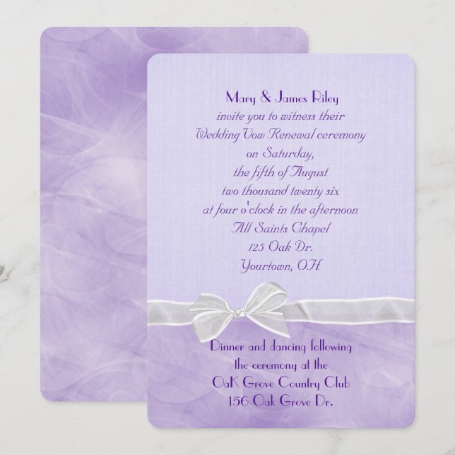 Invitation Cérémonie de renouvellement de Vow Mariage violet (Devant / Derrière)