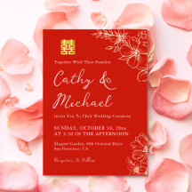 Cérémonie de thé de mariage floral élégant rouge c