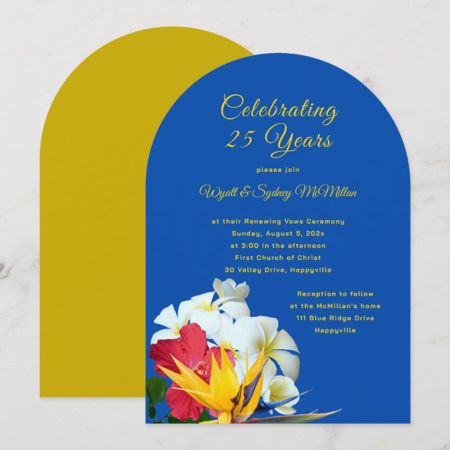 Invitation Cérémonie de Vœux d'Anniversaire aux Fleurs Hawaïe (Devant / Derrière)