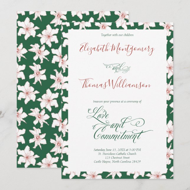Invitation Cérémonie d'engagement floral Emerald Green (Devant / Derrière)