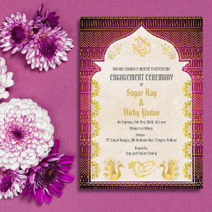 Invitation Cérémonie d'engagement hindou indien Éléments doré