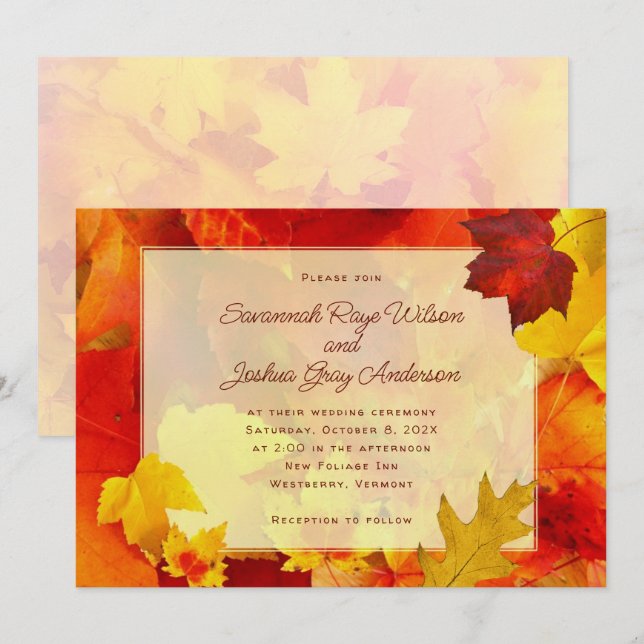Invitation Cérémonie des Mariages d'automne d'Orange Feuille (Devant / Derrière)