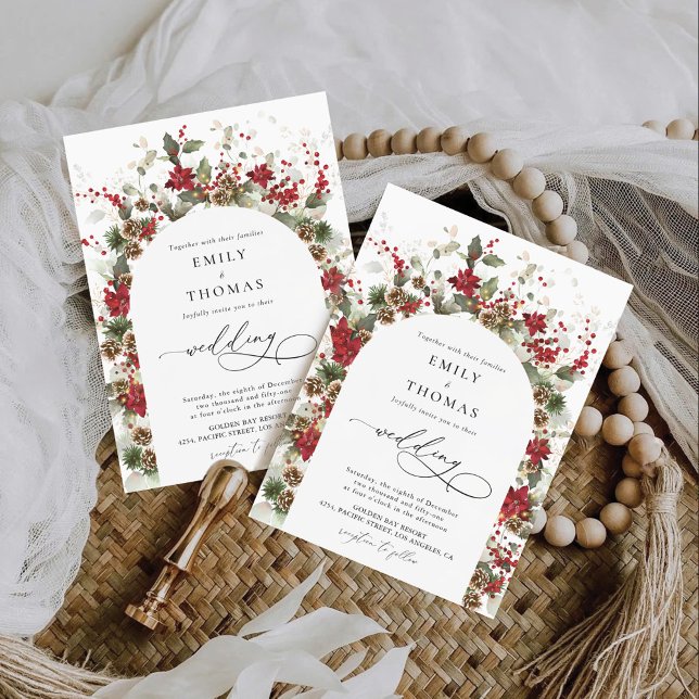 Invitation Cérémonie des Mariages de Noël Red Poinsettia (Créateur téléchargé)
