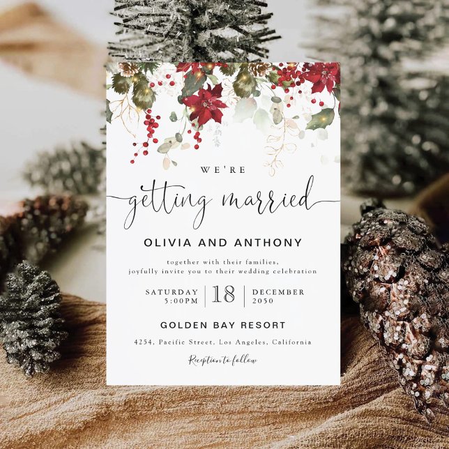 Invitation Cérémonie des Mariages de Noël Red Poinsettia (Créateur téléchargé)