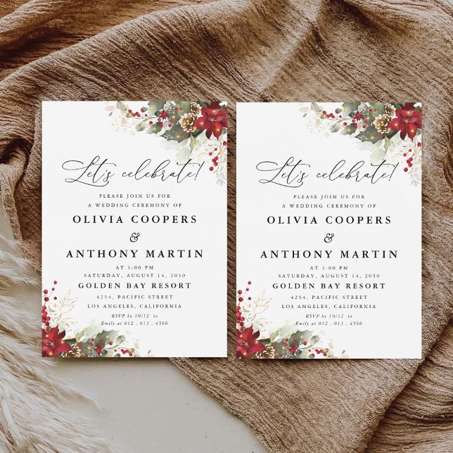 Invitation Cérémonie des Mariages de Noël Red Poinsettia (Créateur téléchargé)
