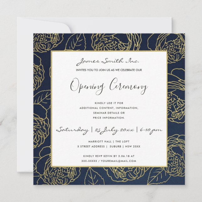 INVITATION CÉRÉMONIE D'OUVERTURE GRANDIOSE LUXE OR NAVY ROSE  (Devant)