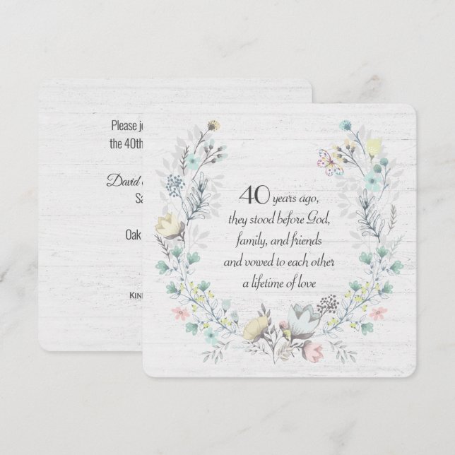 Invitation Cérémonie du 40e anniversaire sur le bois (Devant / Derrière)