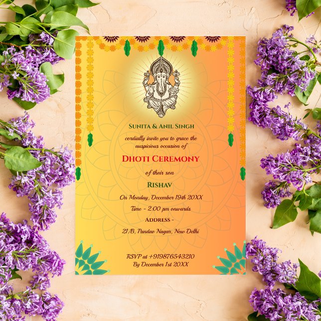 Invitation Cérémonie du Boy Dhoti indien Pancha Kattu (Créateur téléchargé)