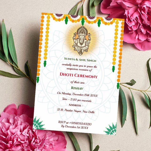 Invitation Cérémonie du Boy Dhoti indien Pancha Kattu (Créateur téléchargé)