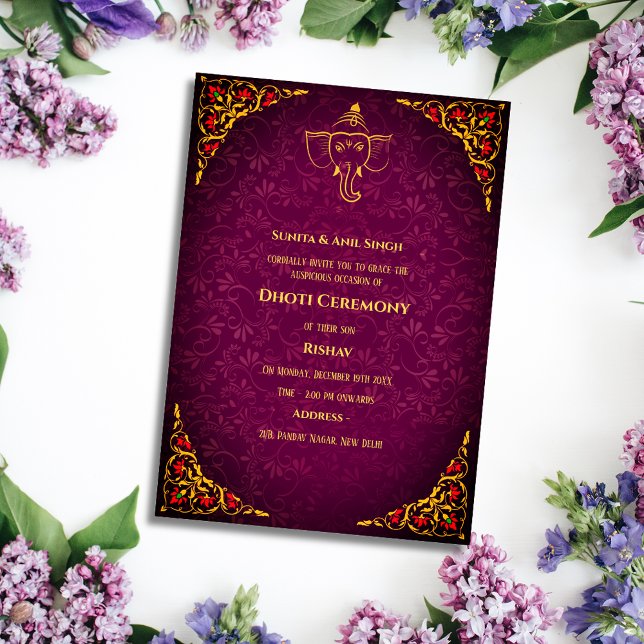 Invitation Cérémonie du Boy Dhoti indien Pancha Kattu Invit (Créateur téléchargé)