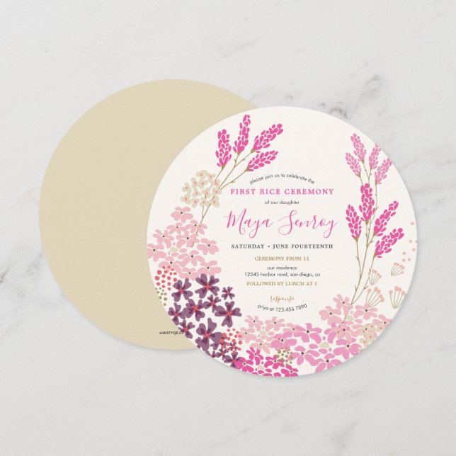 Invitation Cérémonie du premier riz de la prairie rose (Devant / Derrière)