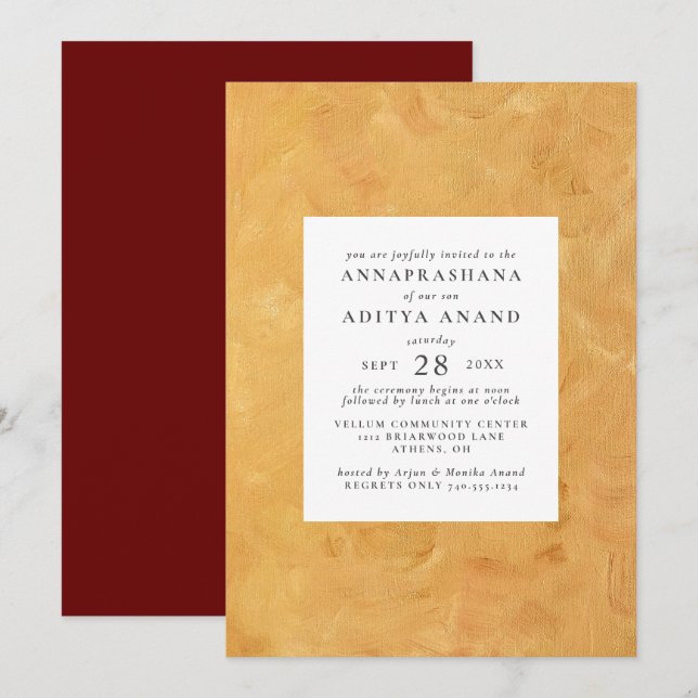 Invitation Cérémonie du premier riz de l'Annaprashana d'or (Devant / Derrière)