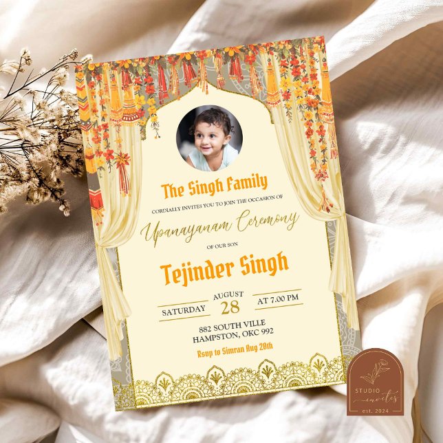 Invitation Cérémonie Florale Upanayanam Indian Boy Janoi (Créateur téléchargé)