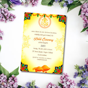 Invitation Cérémonie Haldi de la mariée indienne Couple hindo