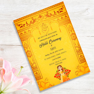 Invitation Cérémonie Haldi de la mariée indienne Couple hindo