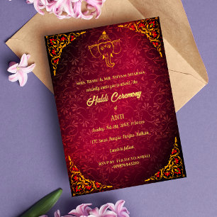 Invitation Cérémonie Haldi de la mariée indienne Couple hindo