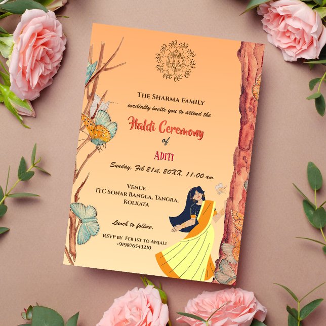Invitation Cérémonie Hindoue Indienne de Haldi pour la Mariée (Créateur téléchargé)