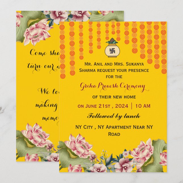 Invitation Cérémonie indienne de réchauffement climatique (Devant / Derrière)