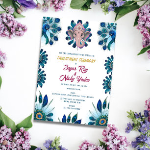 Invitation Cérémonie indienne des Fiançailles hindous Peacock