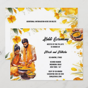 Invitation Cérémonie indienne Haldi au curcuma floral pour le