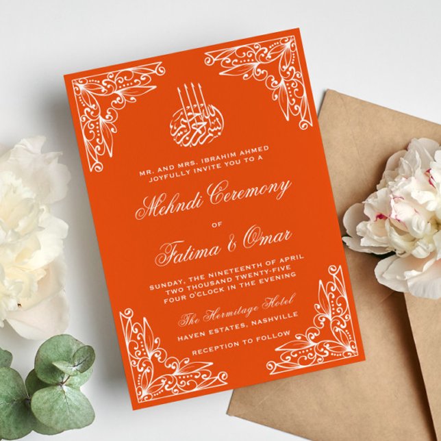 Invitation Cérémonie islamique de henné islamique orange mode (Créateur téléchargé)