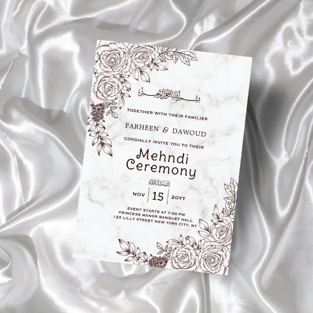 Invitation Cérémonie islamique de la dentelle florale Marbre  (Créateur téléchargé)