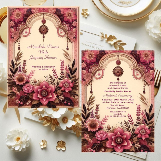 Invitation Cérémonie Mehandi Pavillon Mulberry Mariage indien (Mehandi Ceremony Mulberry Pavilion Indian Wedding Invitation)