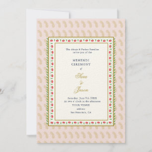 Invitation Cérémonie Mehendi Rose & Or Indien