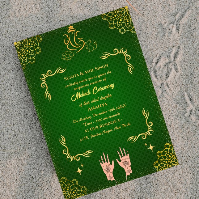 Invitation Cérémonie Mehndi de la mariée indienne Ganesha (Créateur téléchargé)