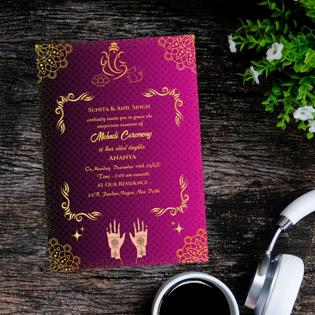 Invitation Cérémonie Mehndi de la mariée indienne Ganesha (Créateur téléchargé)