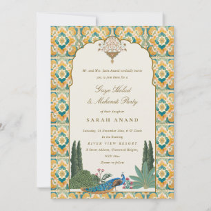 Invitation Cérémonie Mehndi Indienne Jaune Vert Classe Ornée 