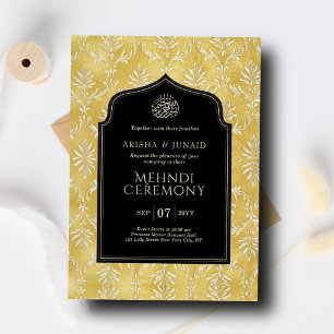 Invitation Cérémonie musulmane de Mehndi royale d'or Damas