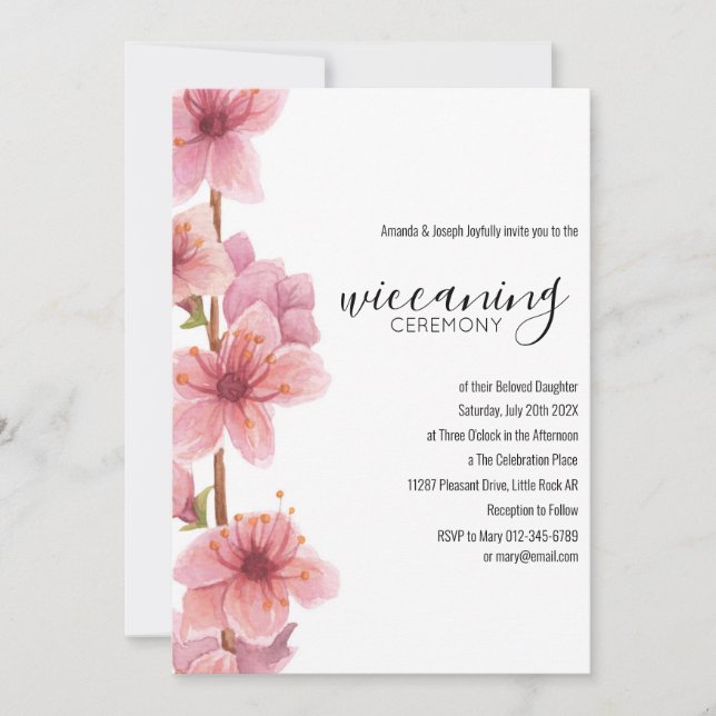 Invitation Cérémonie rose Floral Baby Wiccaning (Devant)