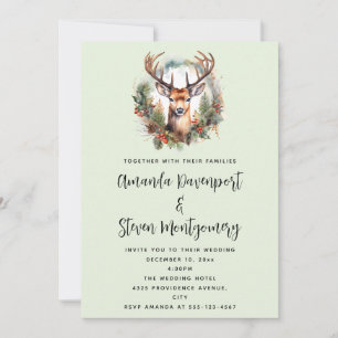 Invitation Cerf Brun avec Bois Mariage de Noël Rustique