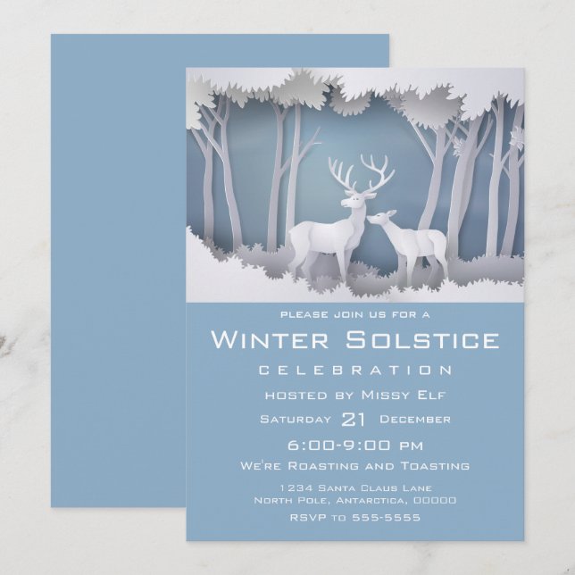 Invitation Cerf coupé en papier en forêt (Devant / Derrière)
