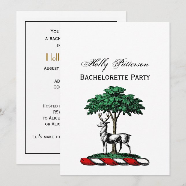 Invitation Cerf Daim devant un Arbre Blason Emblématique (Devant / Derrière)