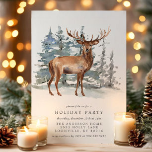 Invitation Cerf de Noël à l'aquarelle dans la fête de neige